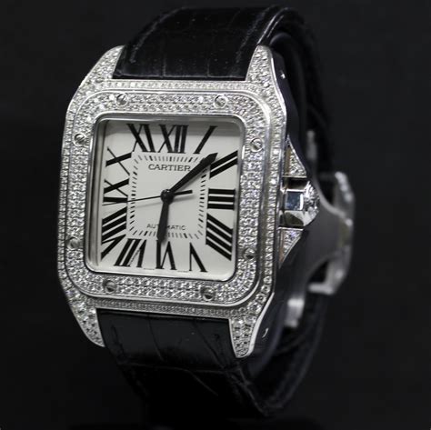 cartier santos 100 diamond watch replica|cartier santos 100 diamond bezel.